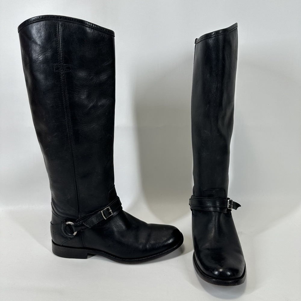 Frye Women's Tall Riding Boots Harness Black‎ Leather 8.5 B 4001